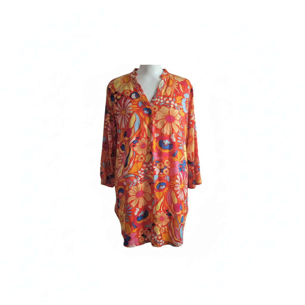 Dear Scarlett Orange Floral Tunic (Plus) - White Background 2