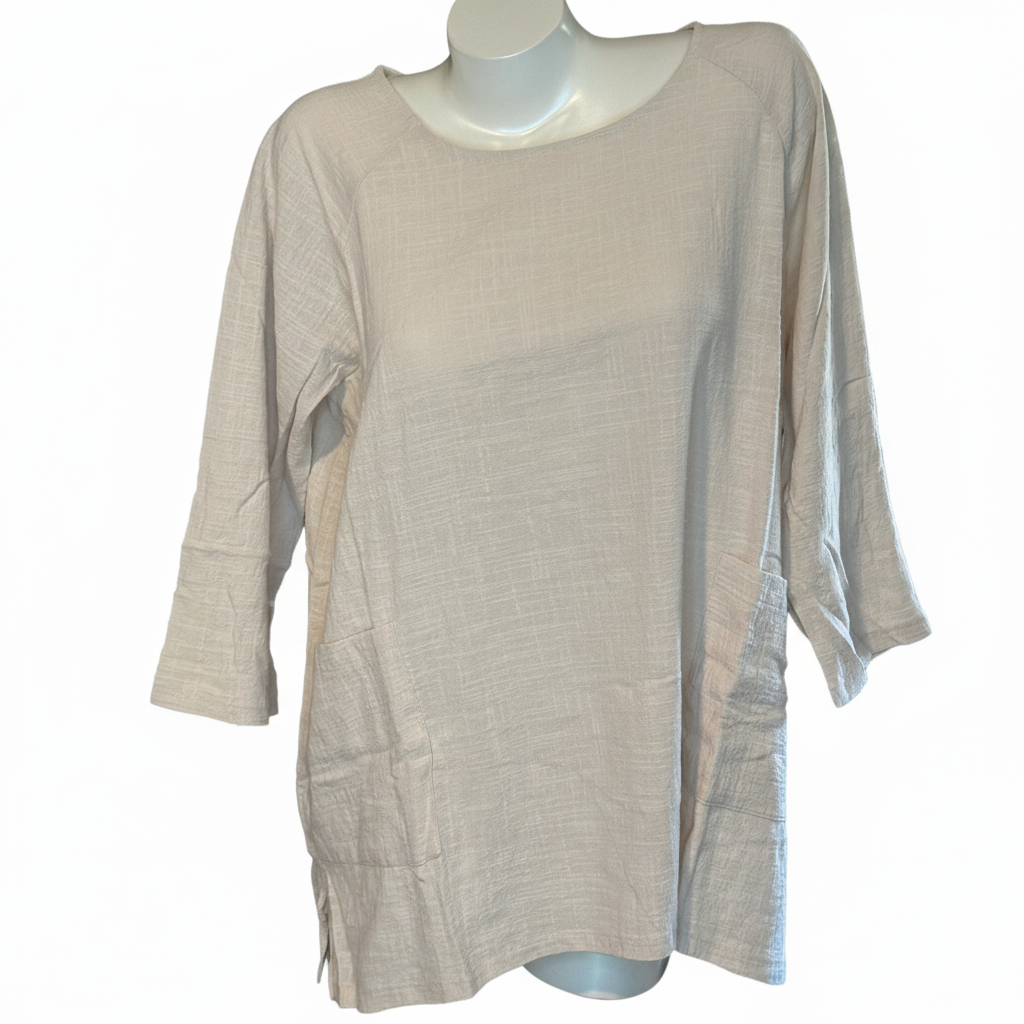 Zenana 3/4 sleeve cotton beige top (Plus)