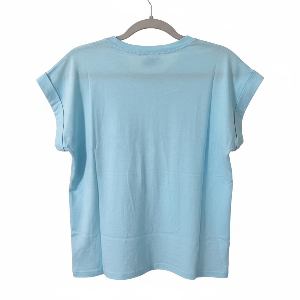Folded sleeve sky blue third photo on white background