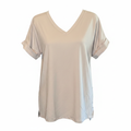 Pinned Short Sleeve Beige V-Neck - White Background