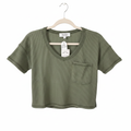 Green waffle crop top on white background