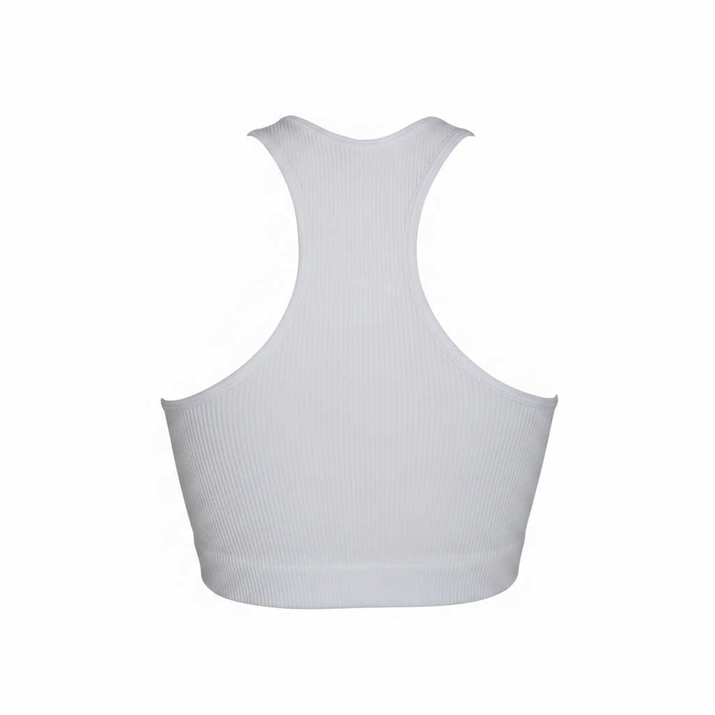 Zenana White Ribbed Bra - White Background Back