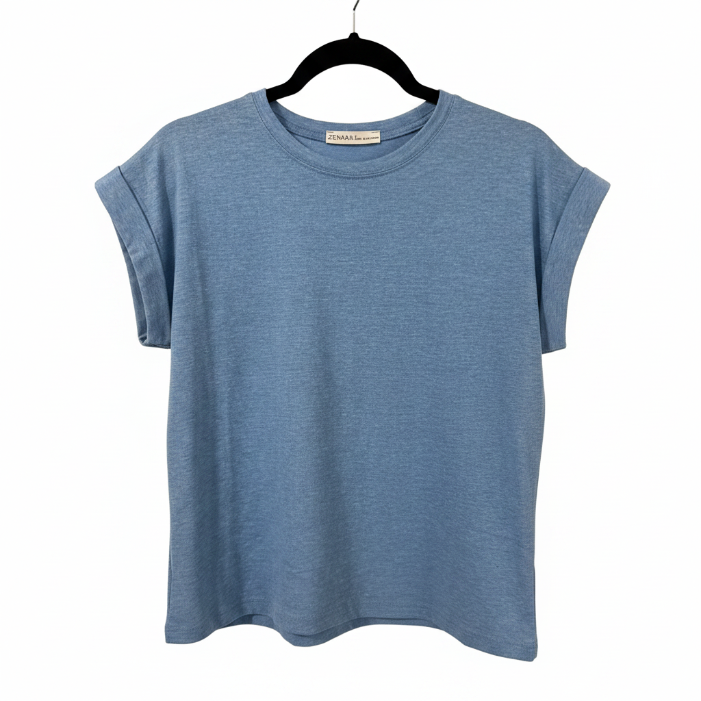 Folded sleeve t-shirt blue second photo on white background