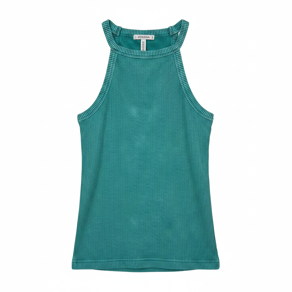 Green stretch tank on white background