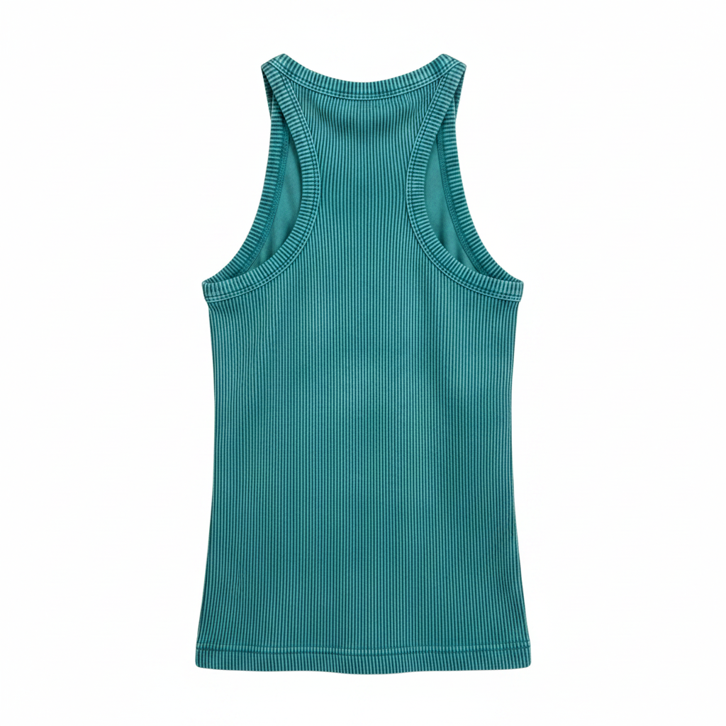Green stretch tank back view on white background