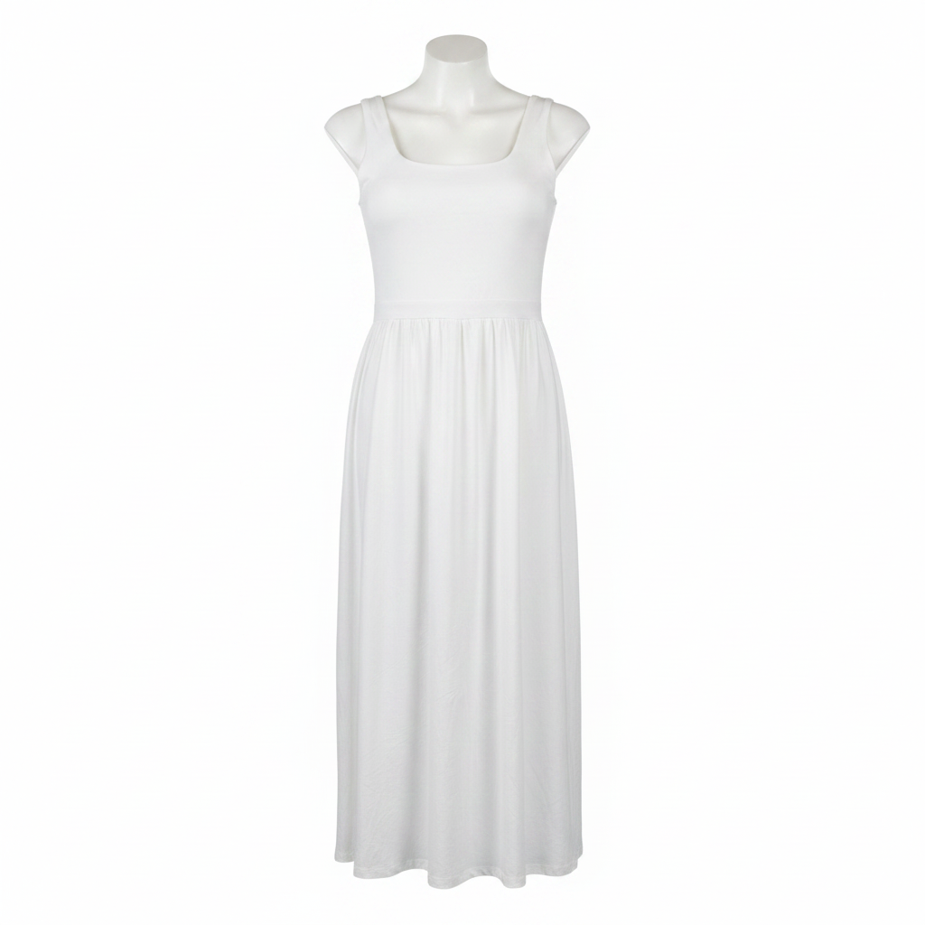 White Midi Dress - White Background