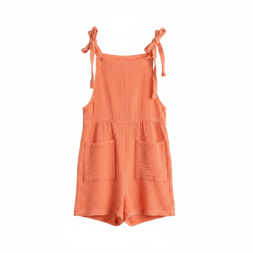 Orange short romper on white background