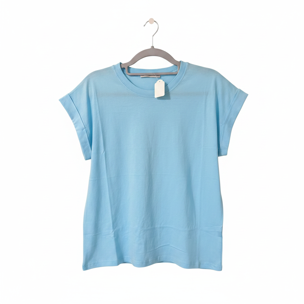 Folded sleeve sky blue second photo on white background