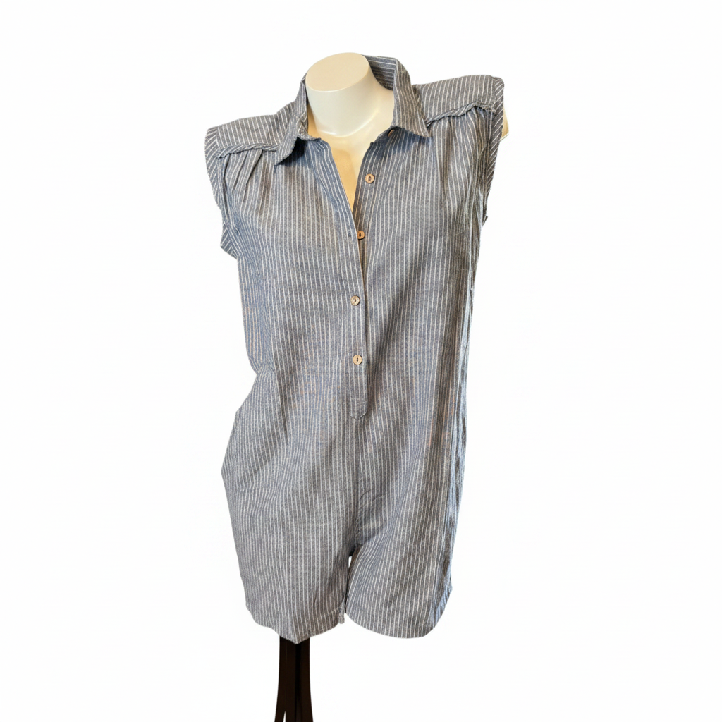 Stripe Button Romper - White Background 2