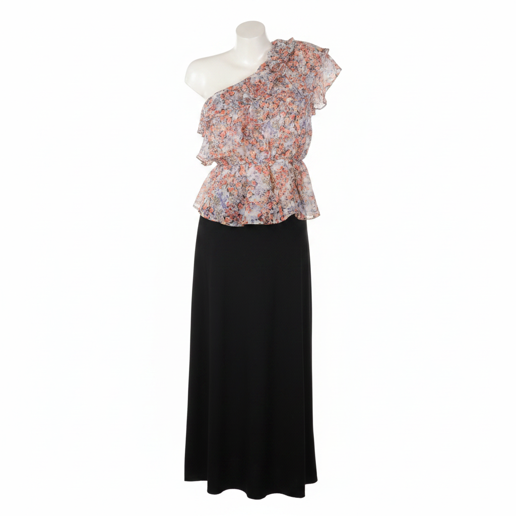 Ruffled one shoulder top on white background