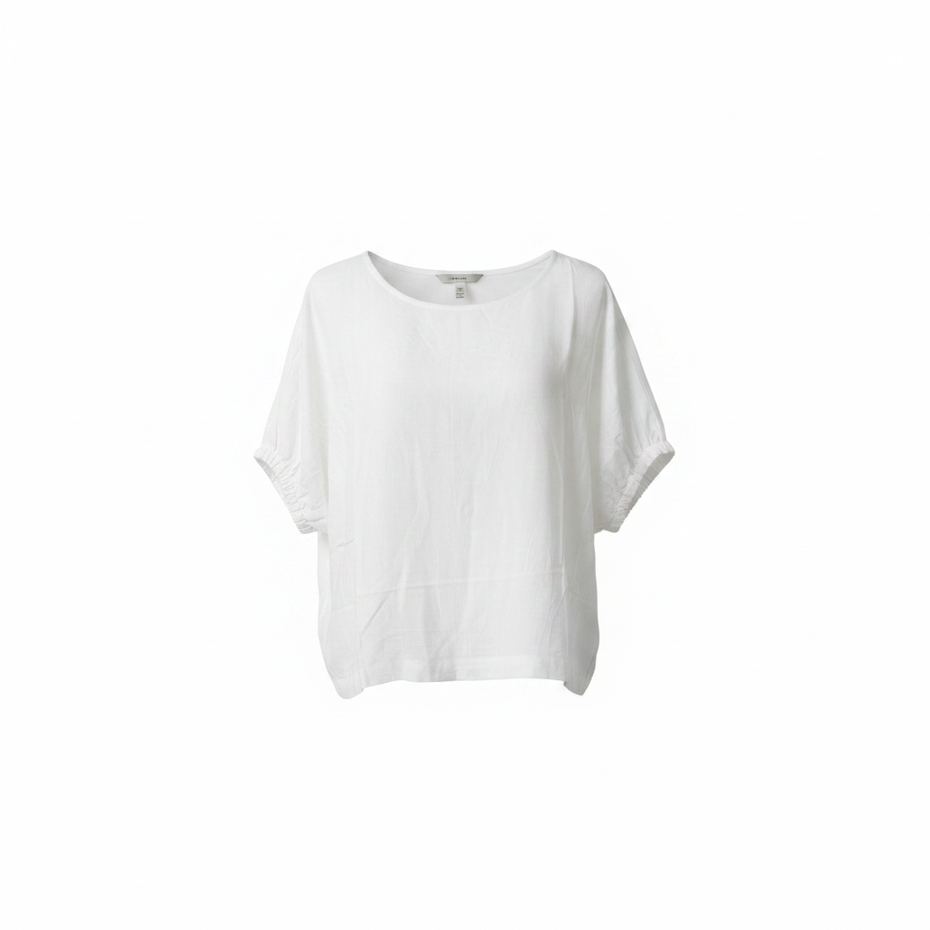 Elastic Short Sleeve Top White - White Background 1