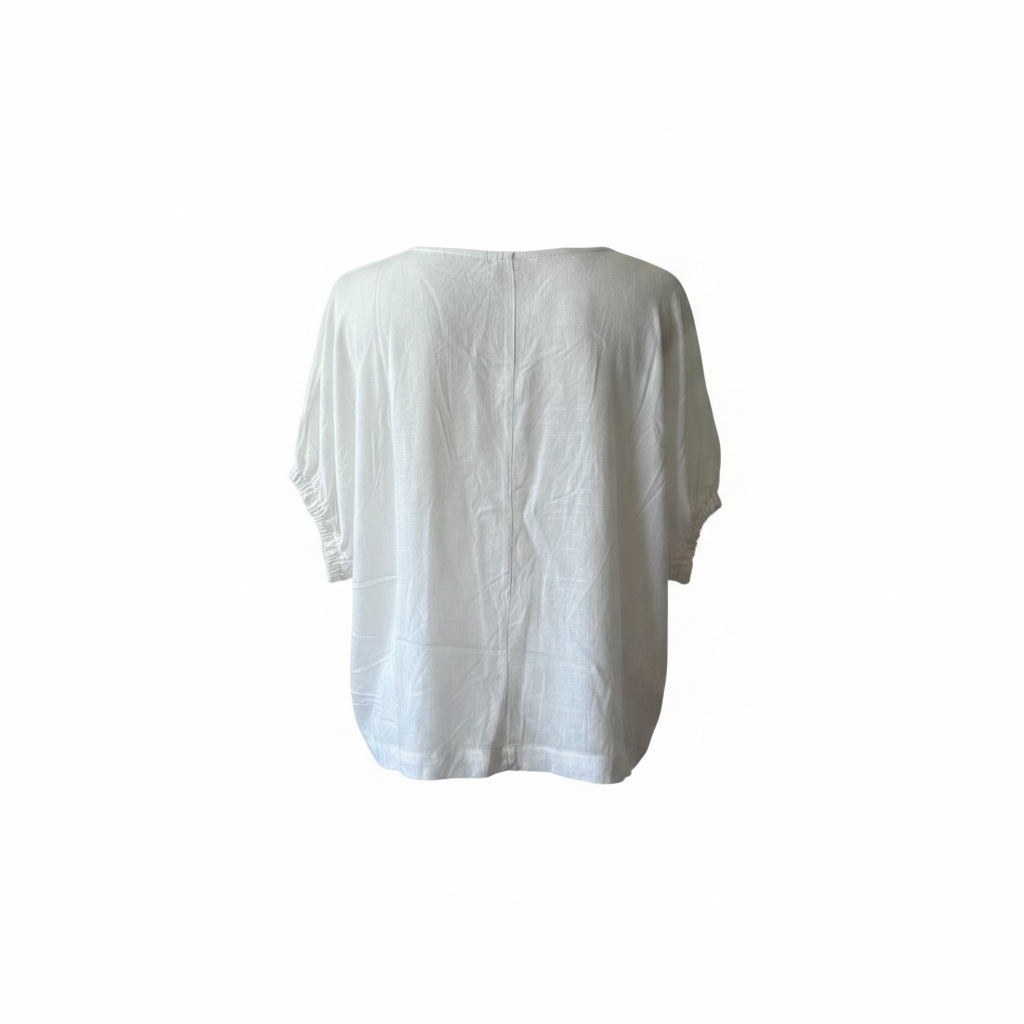 Elastic Short Sleeve Top White - White Background 2